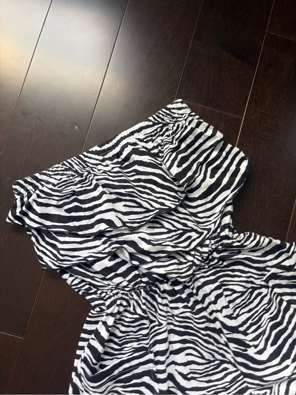 Off-Shoulder Zebra Print Romper - Black & White